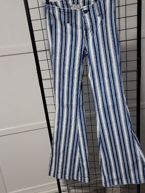 Free People Blue and White Striped Bootcut Flare Pants